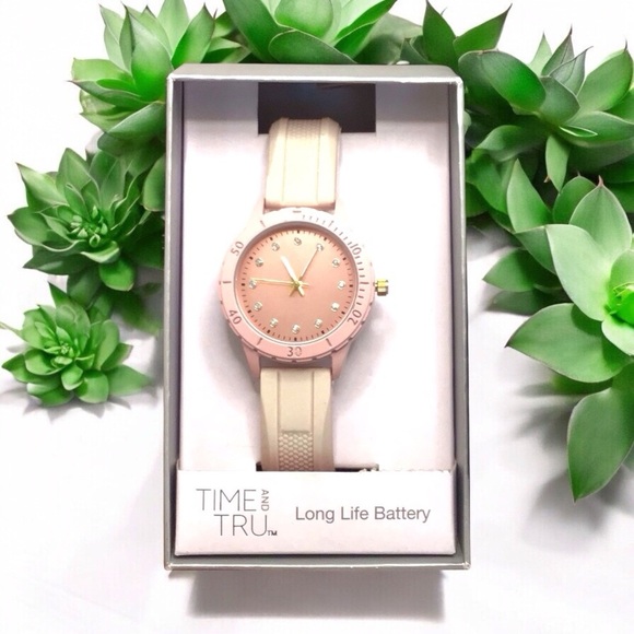 Time and Tru Pink Silicone Strap Round Pink Ombré Rhinestone Ladies Watch - Picture 1 of 8